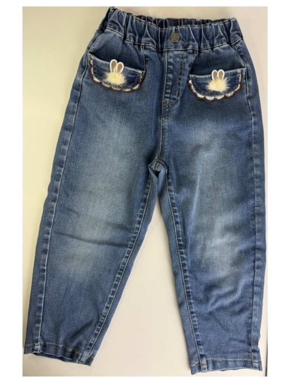 Balabala Girls Fleece Lined Jeans Size 120/53 (US 6X–7) Bunny Elastic Waist